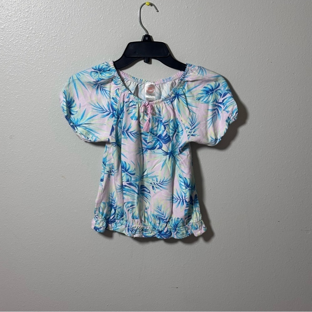 Wonder Nation Kids Girls Blouse Floral Palms Trees Size L(10-12)